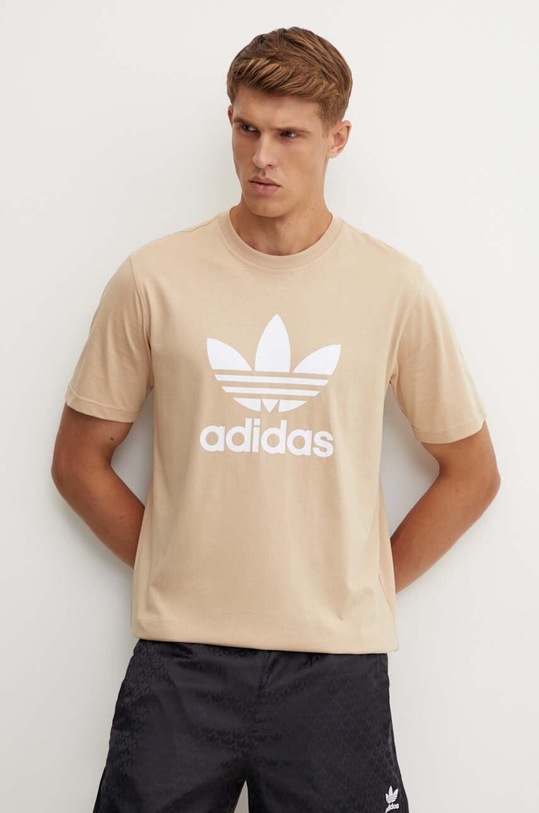 Bavlněné tričko adidas Originals potisk béžová IZ2351