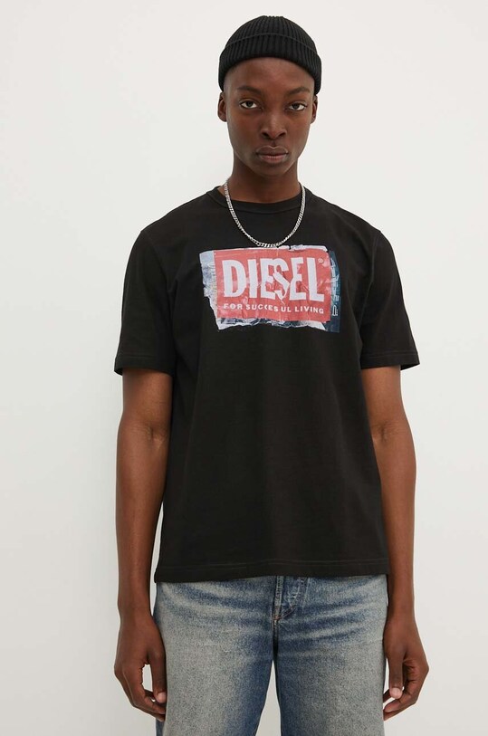 Diesel t-shirt bawełniany T-ADJUST-Q6 nadruk czarny A15379.0AKAK