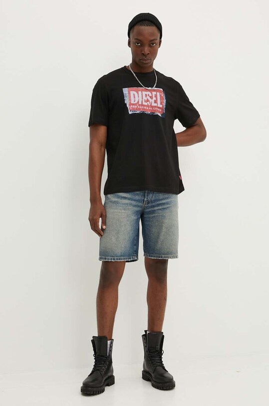 Diesel t-shirt bawełniany T-ADJUST-Q6 A15379.0AKAK czarny AW24