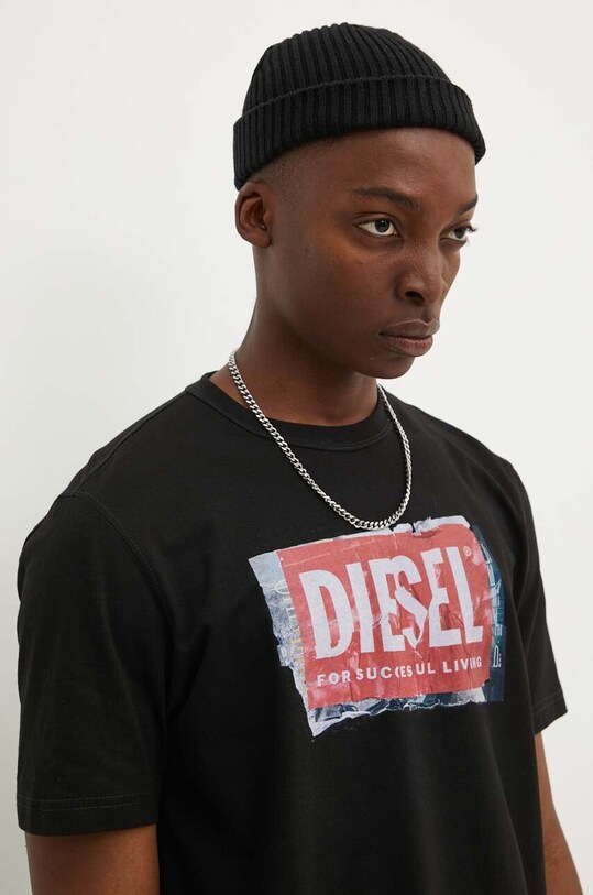 Diesel t-shirt bawełniany T-ADJUST-Q6 czarny A15379.0AKAK
