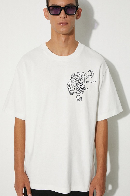 Kenzo t-shirt in cotone Gots Star Tiger Emb Oversize T rilassato bianco FE65TS2964SI.02