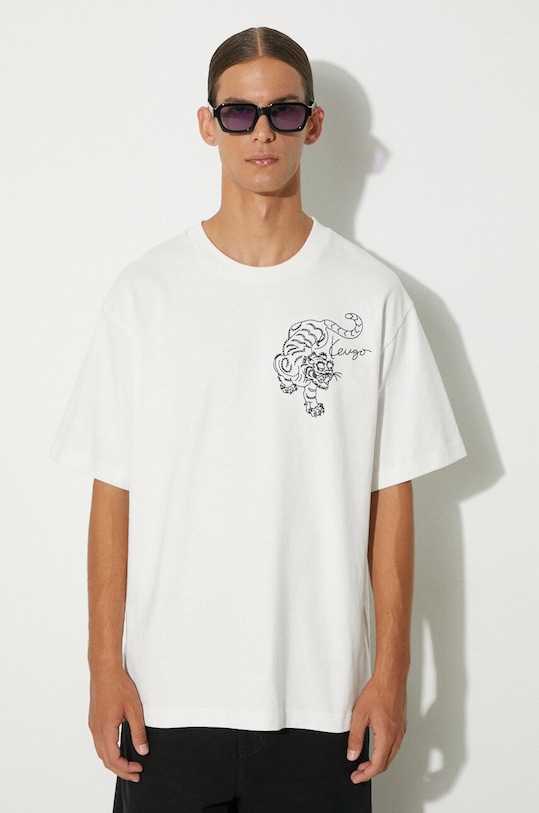 Kenzo t-shirt in cotone Gots Star Tiger Emb Oversize T bianco FE65TS2964SI.02