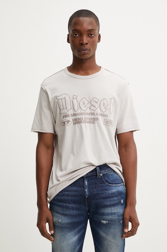 Diesel tricou din bumbac T-RAWJUST imprimeu bej A14016.0KMAH