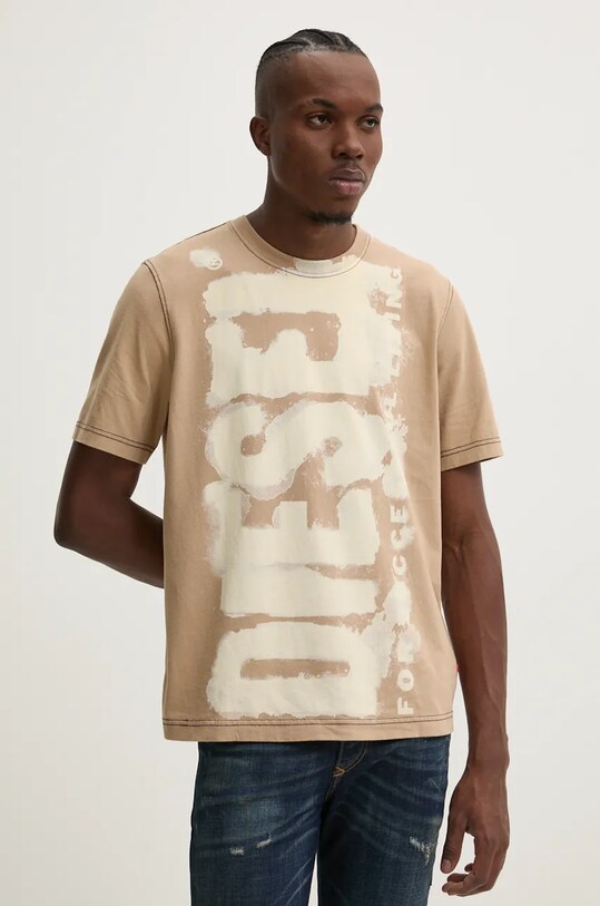 Diesel t-shirt bawełniany T-ADJUST-Q4 nadruk beżowy A15349.0DMAA