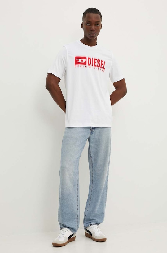 Bavlnené tričko Diesel T-ADJUST-Q7 potlač biela A15398.0GRAI
