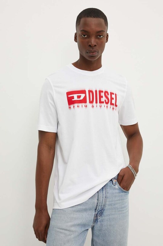 Diesel tricou din bumbac T-ADJUST-Q7 A15398.0GRAI alb SS25
