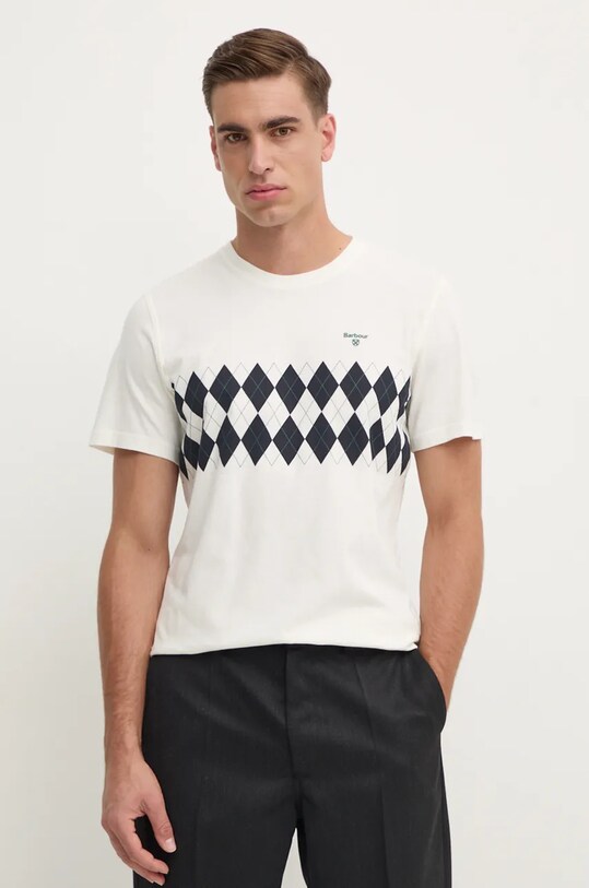 Pamučna majica Barbour print bež MTS1331