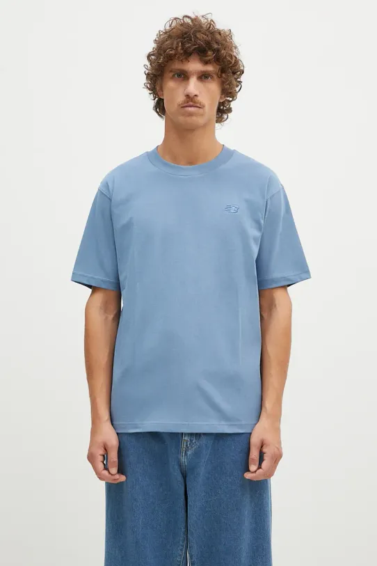 New Balance tricou din bumbac Athletics Cotton uni albastru MT41533HEB