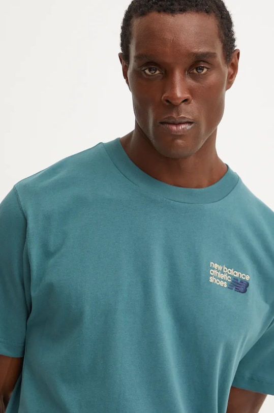 New Balance tricou din bumbac Athletics Premium Logo imprimeu verde MT41908NUS