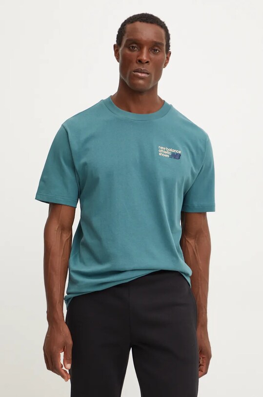 New Balance tricou din bumbac Athletics Premium Logo MT41908NUS verde AW24