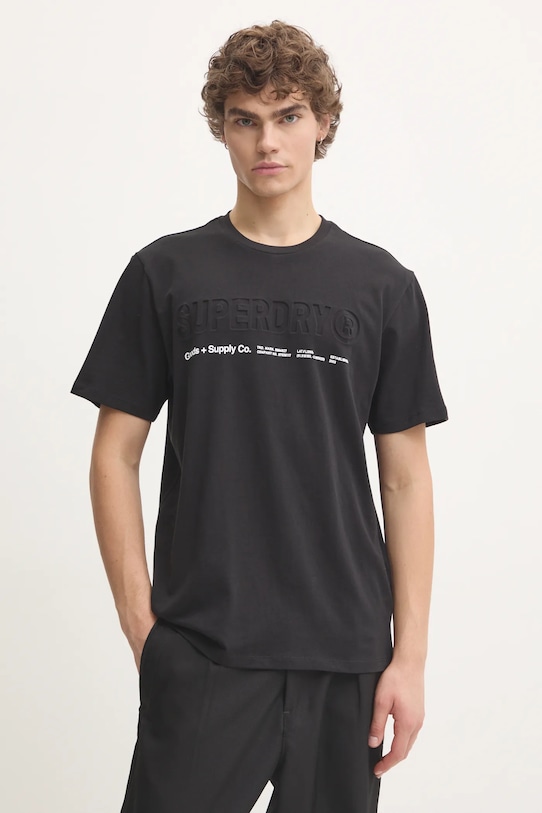 Bavlněné tričko Superdry potisk černá M1012029A.02A