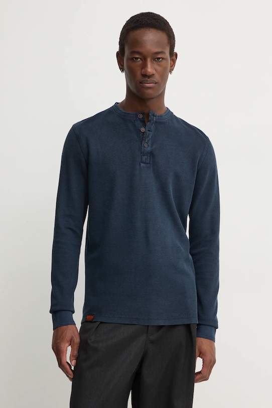 Bavlněné tričko s dlouhým rukávem Superdry hladký námořnická modř M6010845A.98T