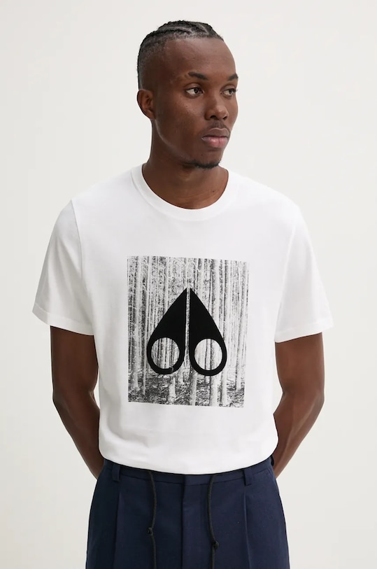 Bavlněné tričko MOOSE KNUCKLES potisk bílá M34MT711