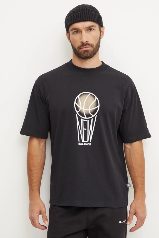 New Balance t-shirt bawełniany czarny MT44585BK