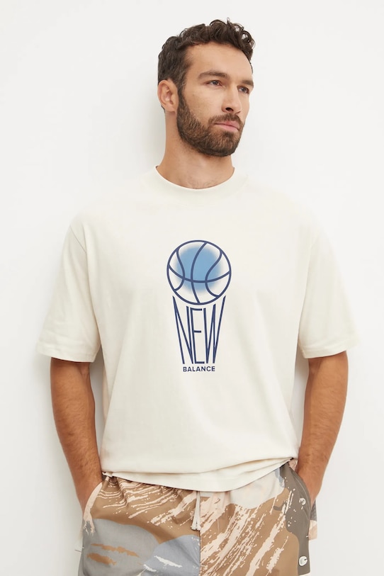 New Balance tricou din bumbac print bej MT44585LIN