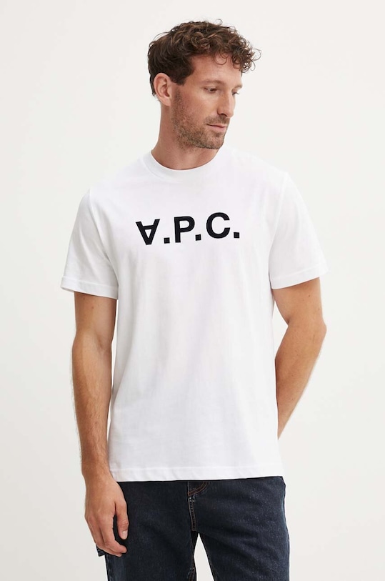 A.P.C. tricou din bumbac t-shirt standard grand vpc GOTS imprimeu alb COHBM.M26384