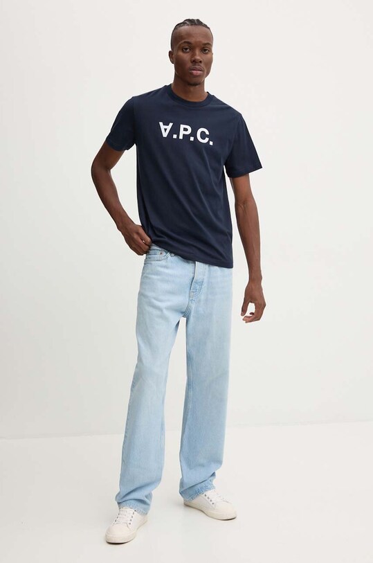 Хлопковая футболка A.P.C. t-shirt standard grand vpc GOTS COHBM.M26384 тёмно-синий AW24