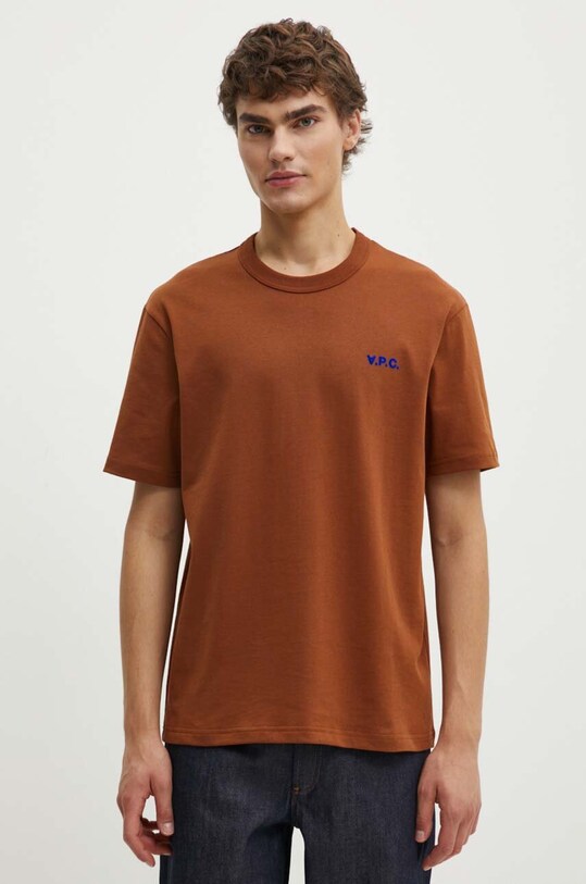 A.P.C. tricou din bumbac t-shirt boxy petit vpc maro COHBQ.H26391