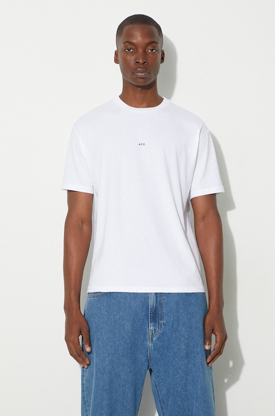 A.P.C. t-shirt bawełniany t-shirt boxy micro logo GOTS biały COHBW.H26386