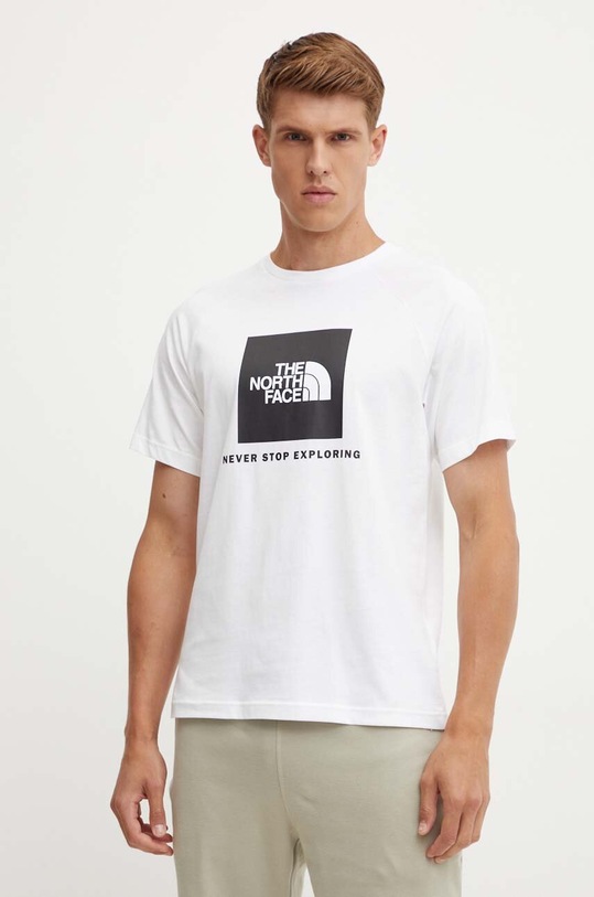 Βαμβακερό μπλουζάκι The North Face S/S Raglan Redbox Tee στάμπα λευκό NF0A87NJFN41