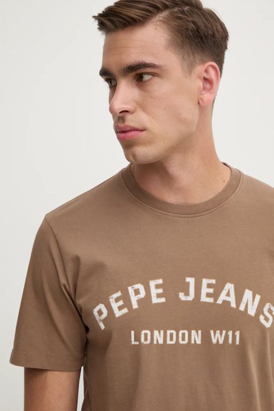 Pepe Jeans t-shirt bawełniany ALDRIDGE brązowy PM509628