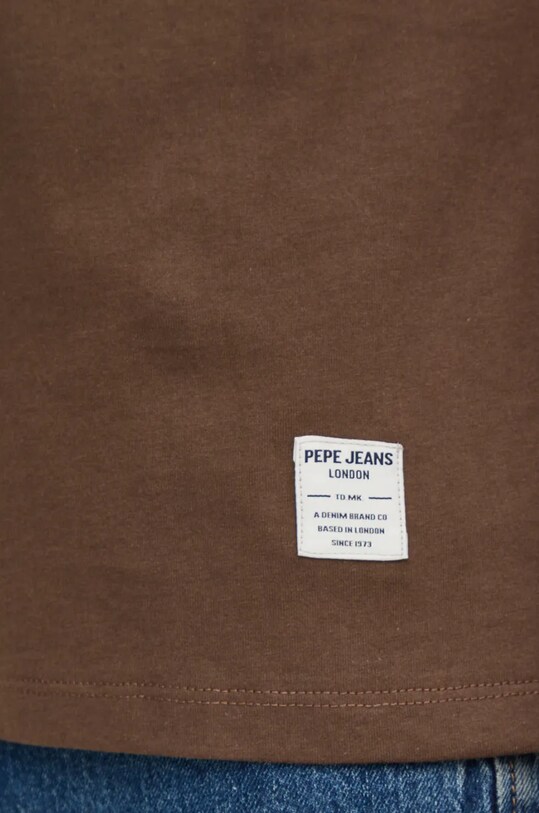 Βαμβακερό μπλουζάκι Pepe Jeans AWEST PM509641 καφέ