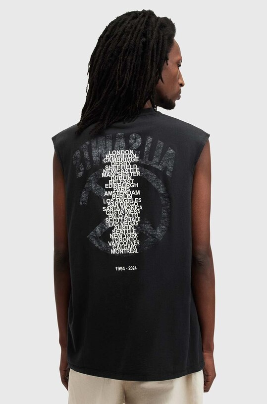 AllSaints top bawełniany STOCK SL CREW czarny M042PA