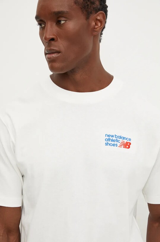 New Balance t-shirt bawełniany aplikacja beżowy MT41908SST