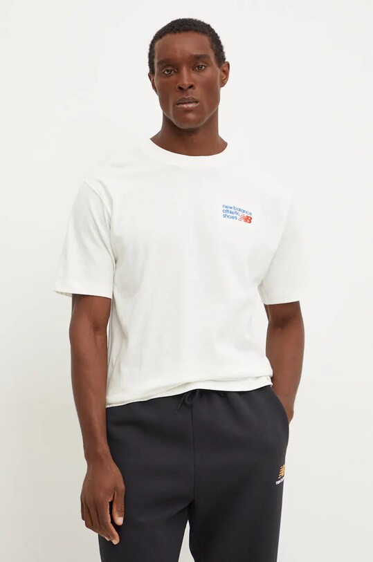 New Balance t-shirt bawełniany beżowy MT41908SST