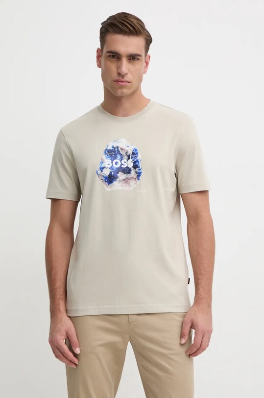 Boss Orange tricou din bumbac print bej 50528189