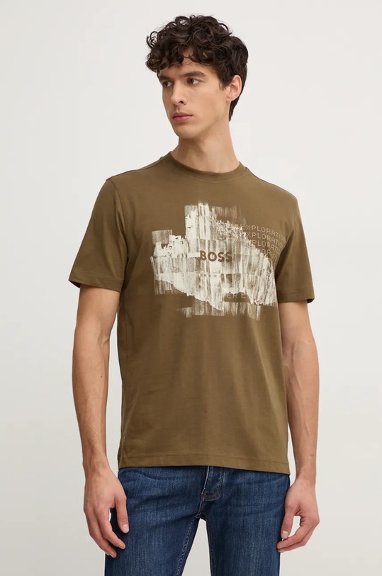 Bavlněné tričko Boss Orange potisk zelená 50528190