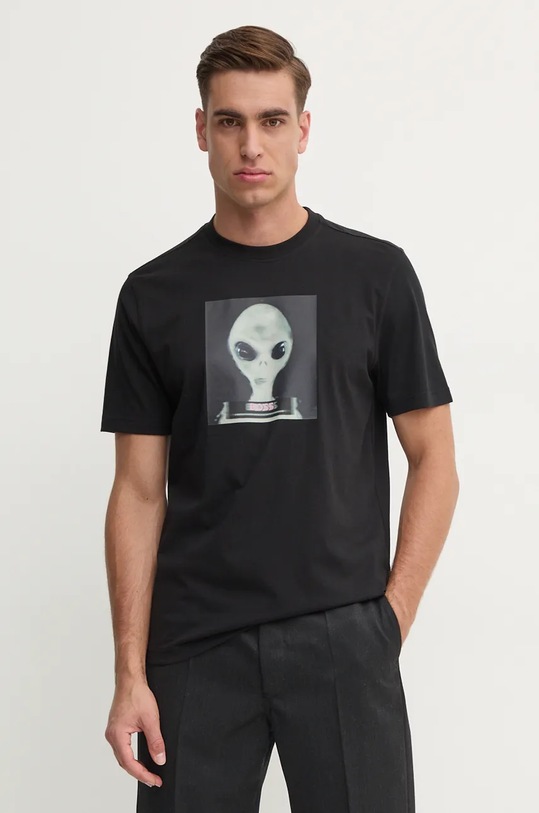 Bavlněné tričko Boss Orange potisk černá 50528190