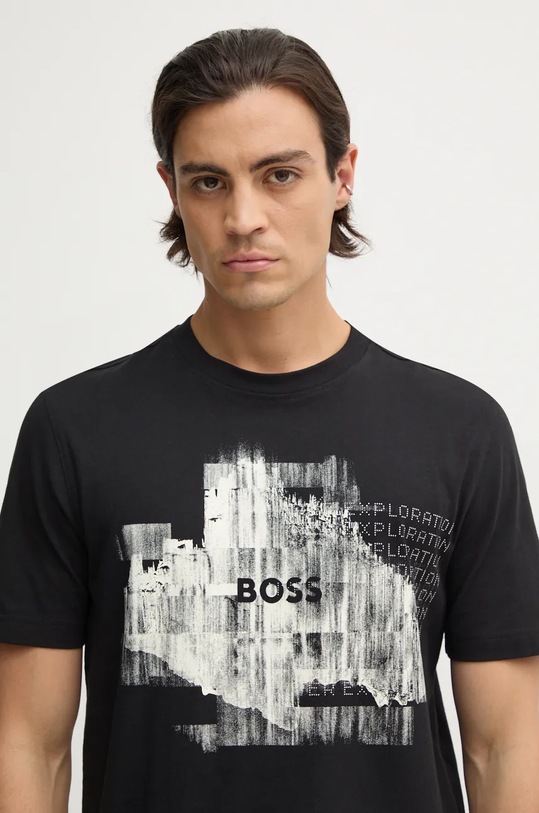 Bavlněné tričko Boss Orange potisk černá 50528190
