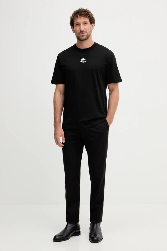 Βαμβακερό μπλουζάκι Lacoste TH2739 μαύρο AW25