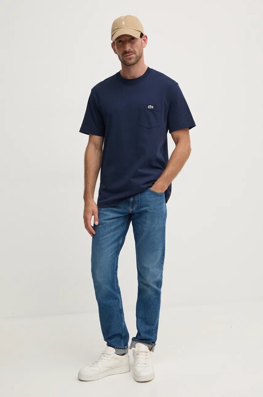Lacoste t-shirt bawełniany TH2827 granatowy SS25