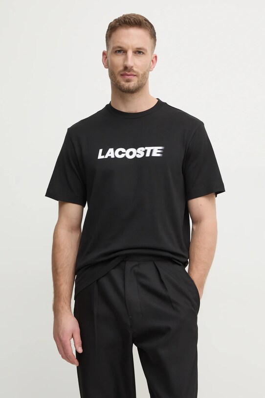 Lacoste tricou din bumbac print negru TH2861