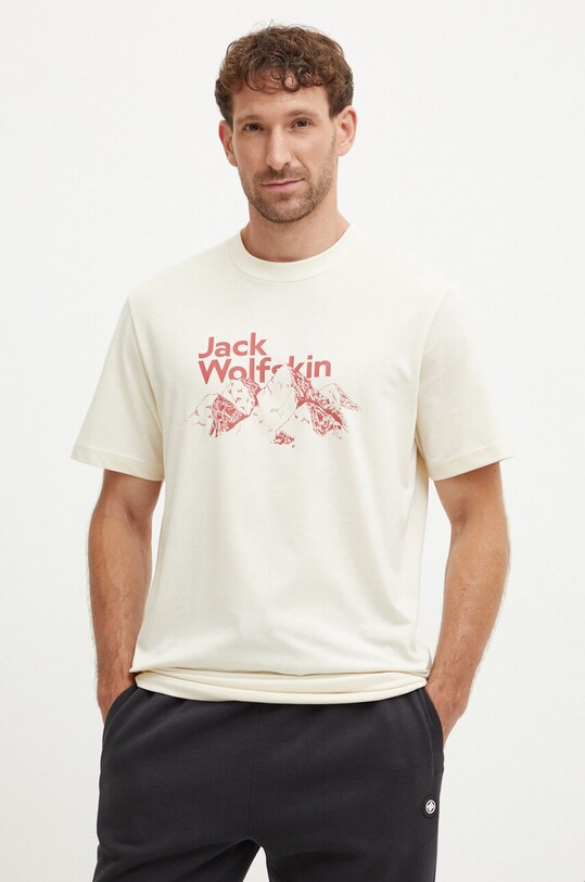 Jack Wolfskin t-shirt bawełniany Bergblick beżowy A60070