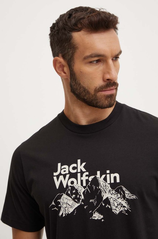 Βαμβακερό μπλουζάκι Jack Wolfskin Bergblick μαύρο A60070