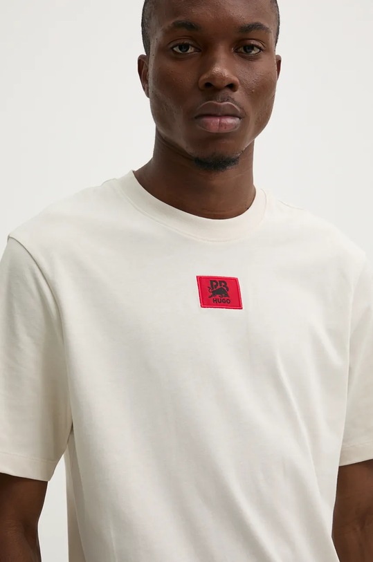 Bavlněné tričko HUGO x RACING BULLS kulatý béžová 50530039