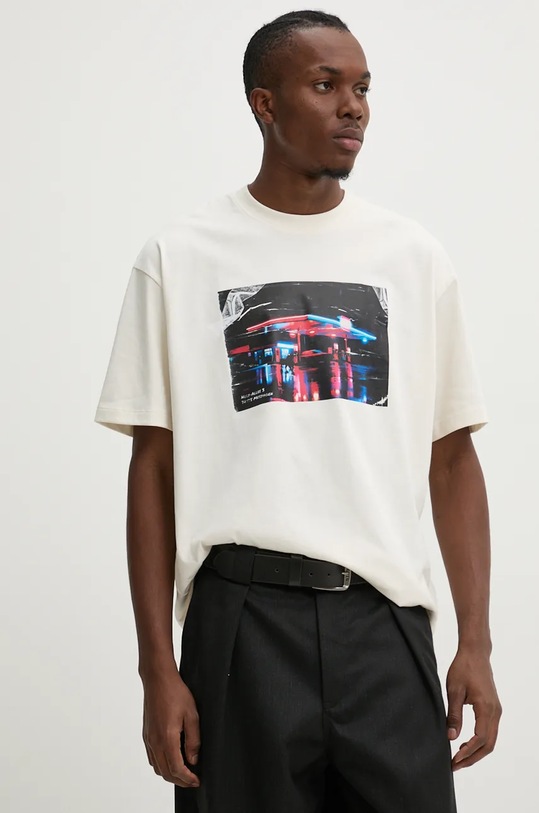 Bavlněné tričko HUGO x RACING BULLS kulatý béžová 50530069