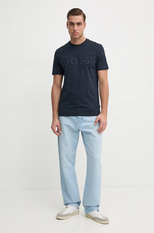 BOSS t-shirt bawełniany 50527338 granatowy AW24