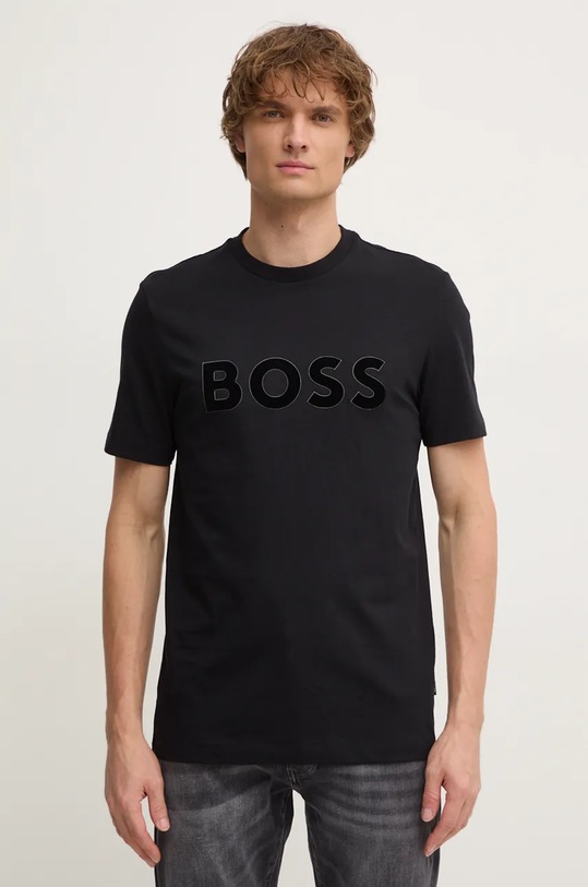 BOSS t-shirt in cotone applique nero 50527338