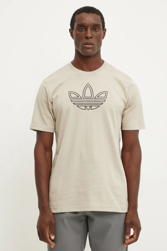 adidas Originals tricou din bumbac Outline Tee bej IW5824