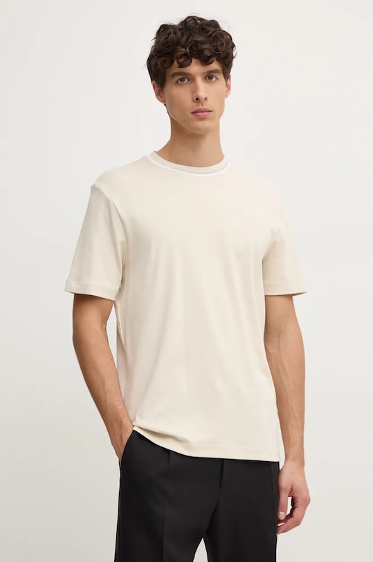 Bavlněné tričko BOSS hladký béžová 50530089