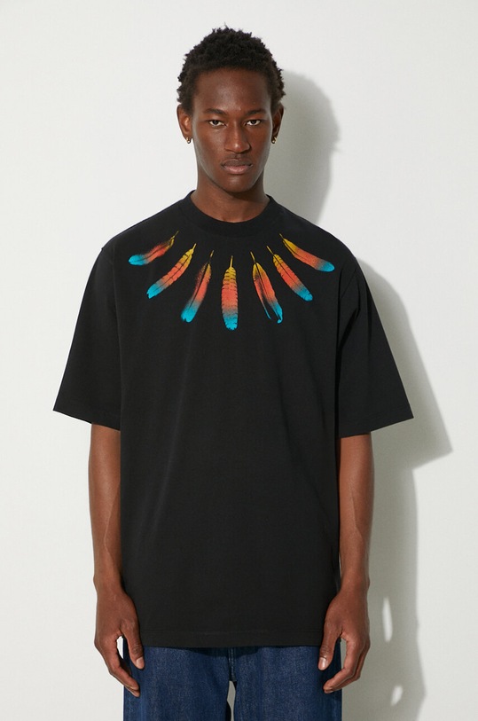 Marcelo Burlon t-shirt bawełniany Collar Feathers Over Tee nadruk czarny CMAA054F24JER0041084