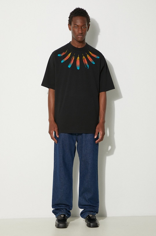 Marcelo Burlon t-shirt bawełniany Collar Feathers Over Tee CMAA054F24JER0041084 czarny AW24