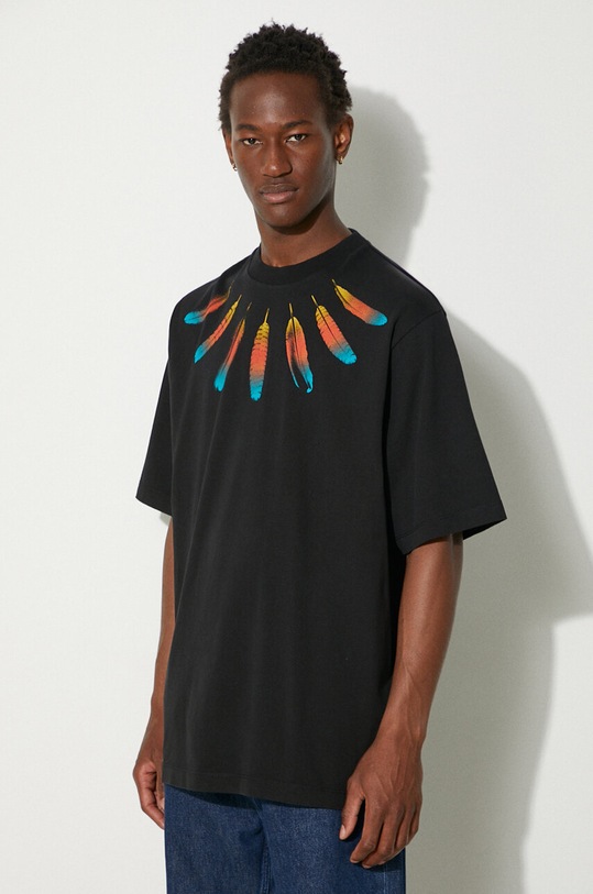 Marcelo Burlon t-shirt bawełniany Collar Feathers Over Tee czarny CMAA054F24JER0041084