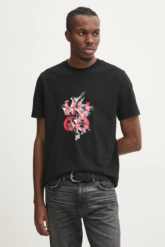 HUGO t-shirt bawełniany nadruk czarny 50523839