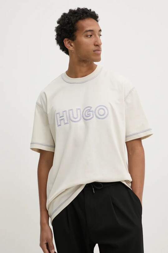 Бавовняна футболка Hugo Blue relaxed бежевий 50521686