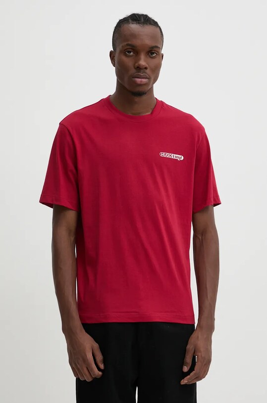 HUGO Blue t-shirt bawełniany nadruk bordowy 50523782